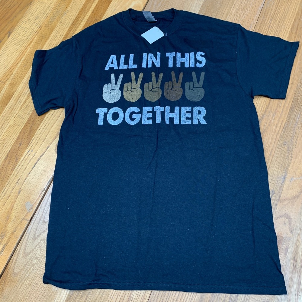 Gildan All In This Together Peace Sign Graphic T-Shirt Black Medium NWT 3001